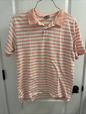 L.L. Bean Men’s Peach and White Striped Polo Shirt